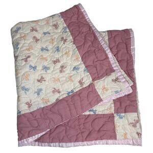Vintage Baby Girl Bow Quilted Blanket Mauve Pink Cottagecore Coquette Girly
